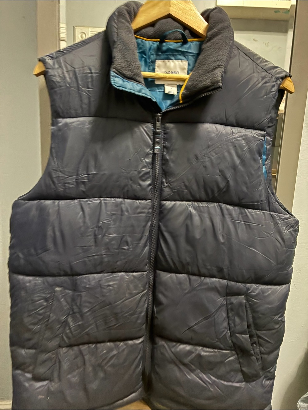 Old Navy Boys' Dark Navy Puffer Vest with Light Blue Lining